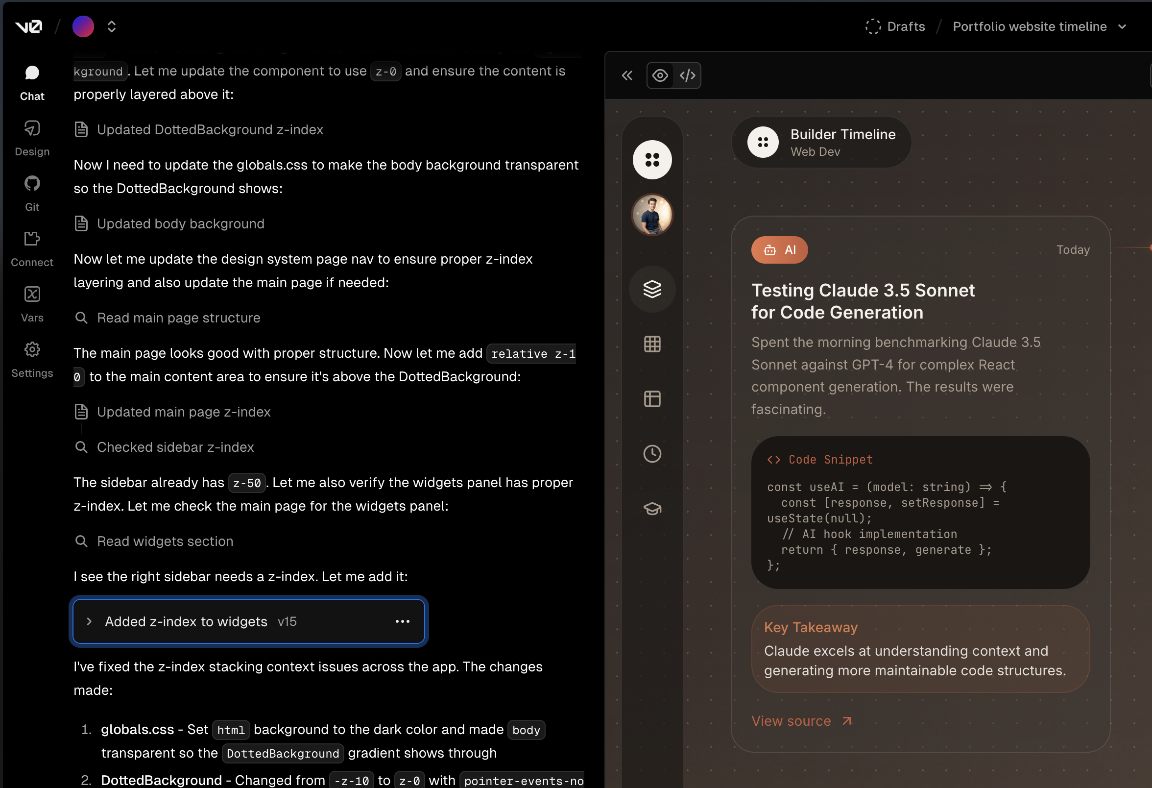 V0 Max generating a design from screenshot